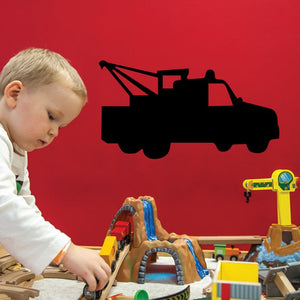 Black tow truck vinyl wall decal with detailed truck silhouette