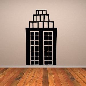 Black building tower wall decal with two window panels