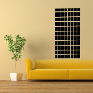 Black grid tower wall decal with square window pattern, vinyl wall sticker