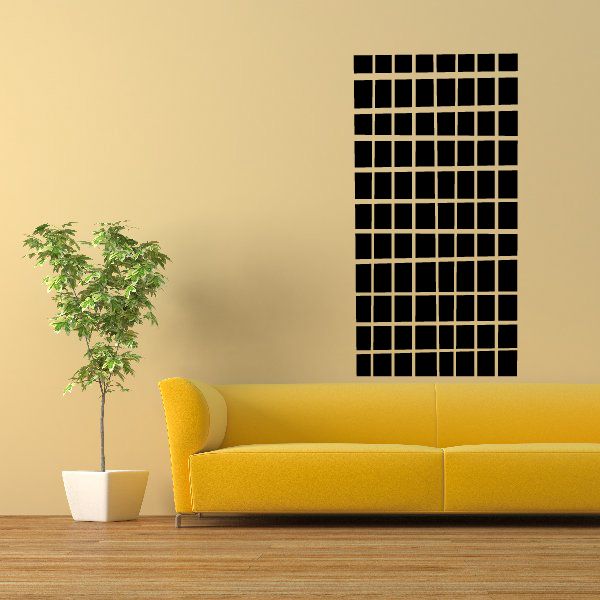 Black grid tower wall decal with square window pattern, vinyl wall sticker