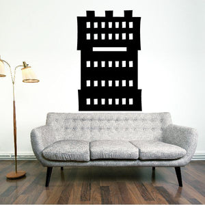 Black tower building wall decal with rectangular window grid