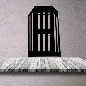 Black tower building wall decal with grid windows, vinyl sticker