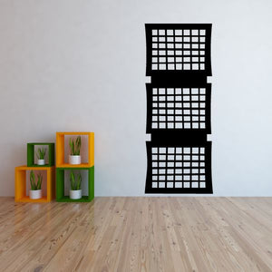 Black grid tower wall decal with stacked square windows