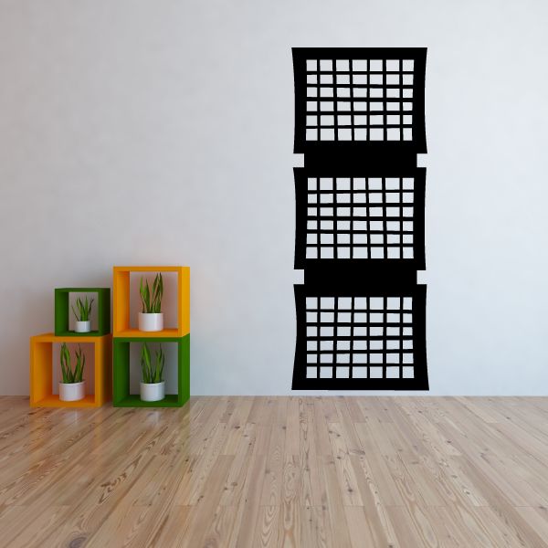 Black grid tower wall decal with stacked square windows