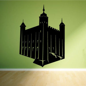 Tower of London England wall decal, black castle silhouette with spires and flag
