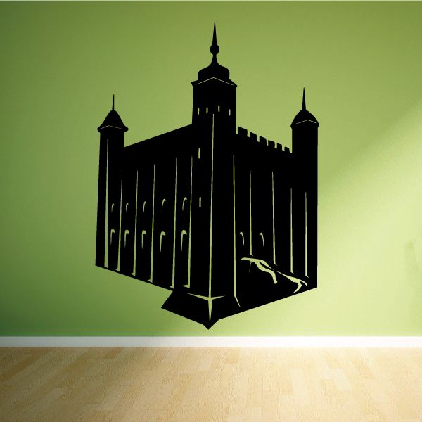 Tower of London England wall decal, black castle silhouette with spires and flag