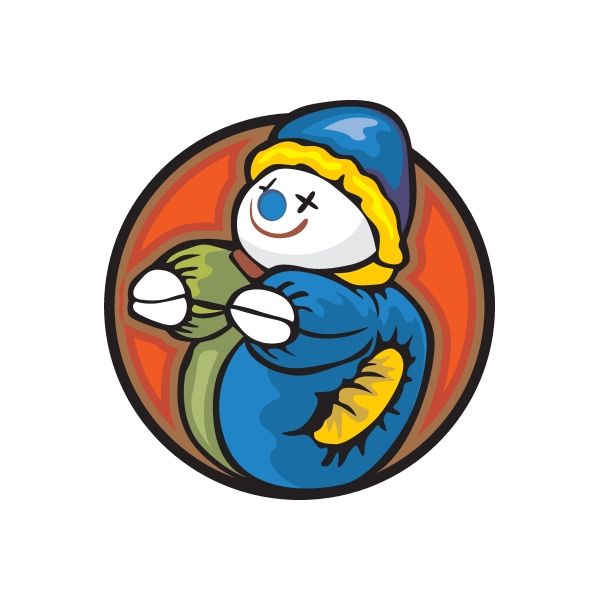 Round die-cut cartoon astronaut vinyl sticker with blue suit and yellow helmet
