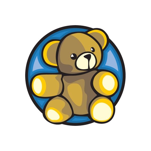 Round teddy bear vinyl decal sticker with blue background and brown bear