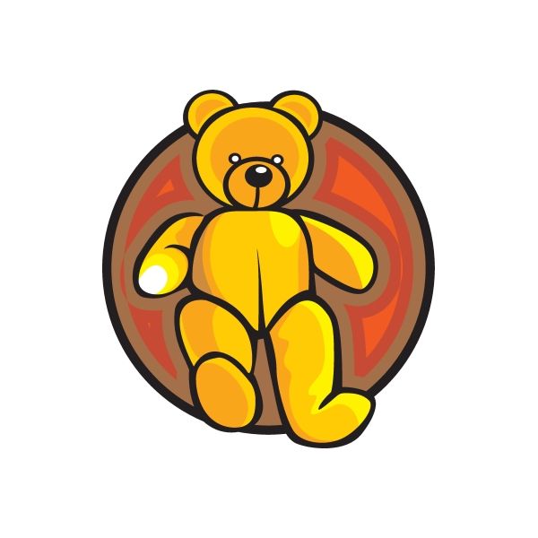 Yellow teddy bear wall decal sticker with black outline in circular badge
