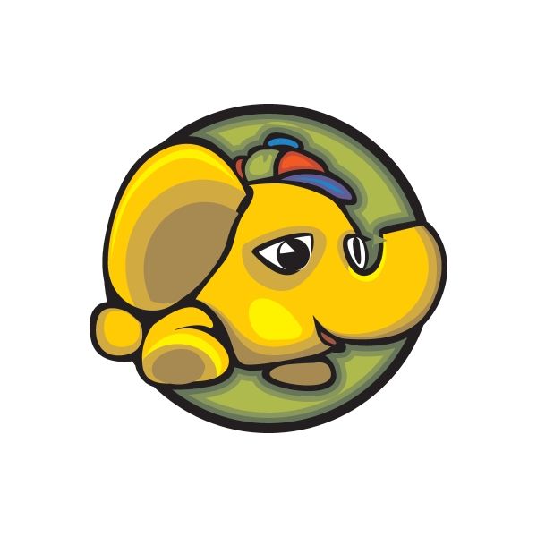 Die-cut vinyl sticker of yellow cartoon robot face in a green circular badge