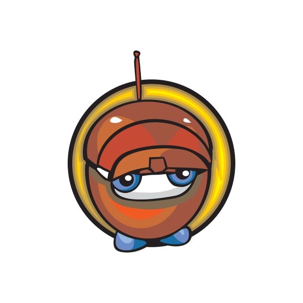 Die-cut cartoon character vinyl sticker with orange face and blue eyes