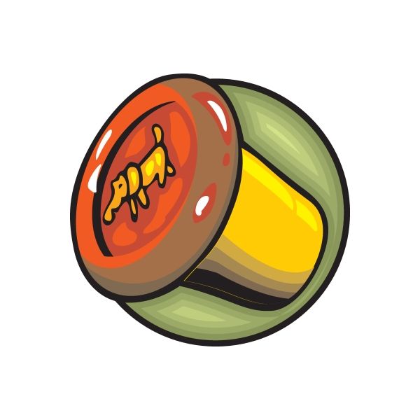 Die-cut vinyl toy wall decal sticker, circular, orange and green with yellow center