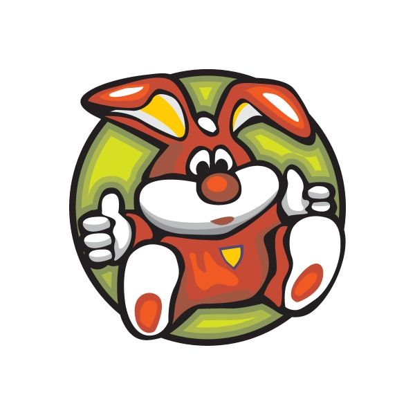 Die-cut vinyl sticker of cartoon animal face, green and orange with black outline