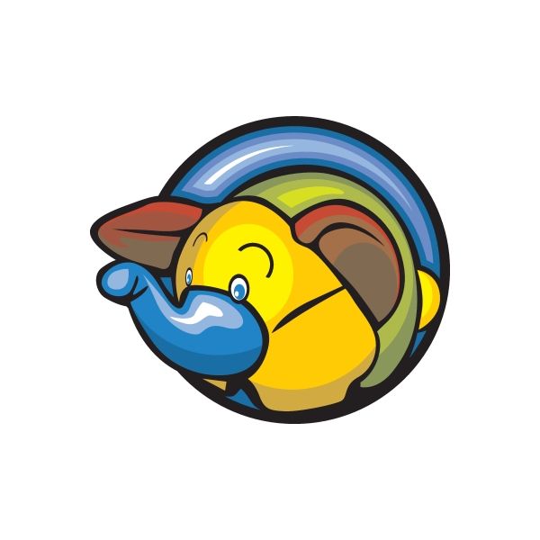 Cartoon sea creature vinyl sticker, yellow face with blue body, die-cut oval