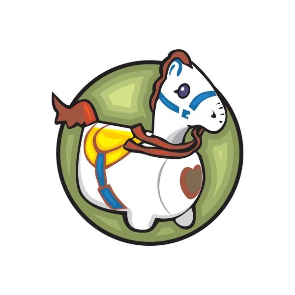 Die-cut vinyl sticker: cartoon character in a green circular badge