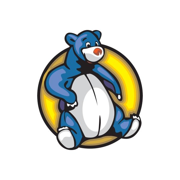 Die-cut bear vinyl sticker, blue cartoon character with yellow ring