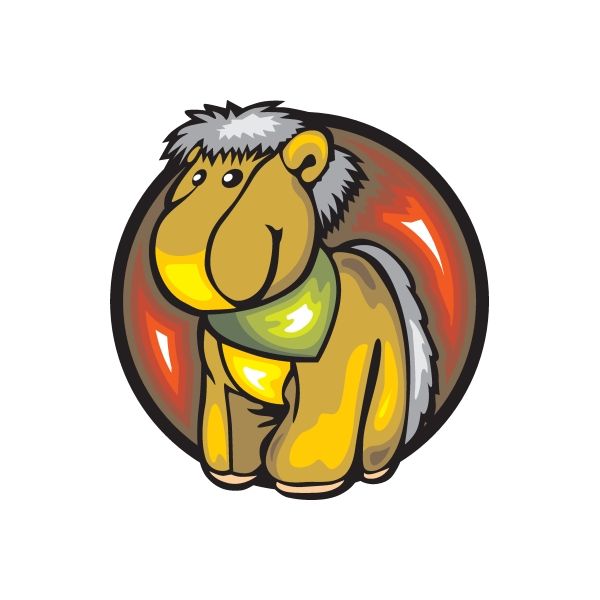 Yellow cartoon camel vinyl decal sticker with glowing ring
