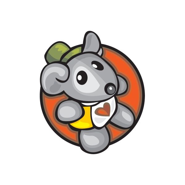 Cartoon animal toy wall decal sticker, gray panda with orange ring and heart accents