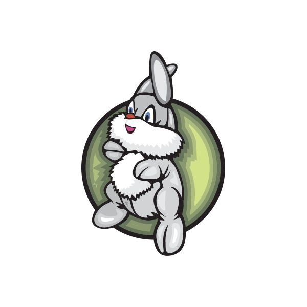 Die-cut vinyl sticker of a white husky with red tongue on green badge