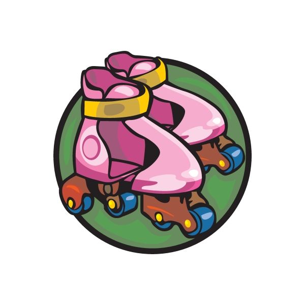 Round die-cut vinyl sticker: pink toy character with blue flame accents
