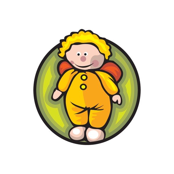 Cartoon character die-cut vinyl sticker in yellow outfit, circular design