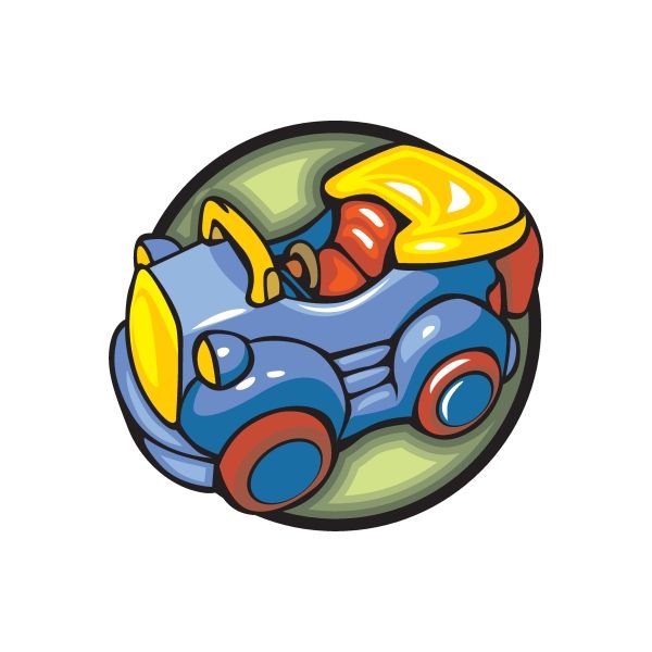 Die-cut vinyl toy sticker: colorful cartoon robot in a green circle
