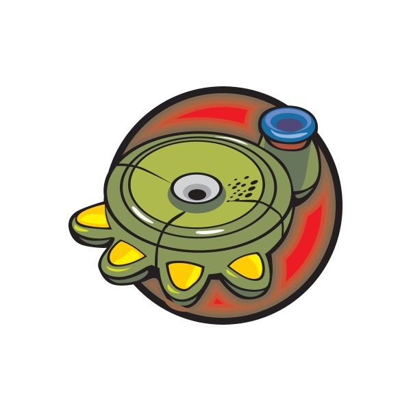 Cartoon UFO vinyl sticker with green alien face, yellow accents, and blue window