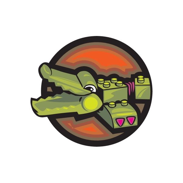 Die-cut vinyl wall sticker of a green cartoon tank on an orange circle