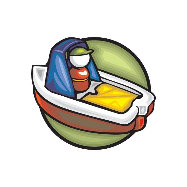 Cartoon space die-cut vinyl sticker with blue, red, green and yellow character