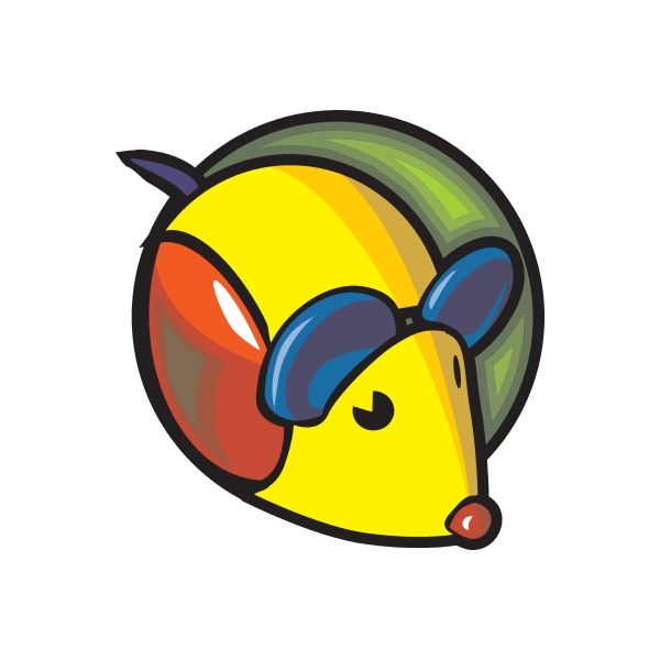 Colorful die-cut cartoon animal face vinyl sticker with yellow, blue, green, orange accents