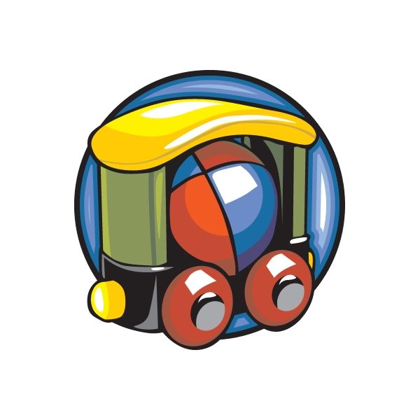 Die-cut vinyl sticker of colorful cartoon car with yellow hood and blue windshield