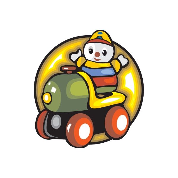 Die-cut toy wall decal sticker: cartoon character in blue on vehicle