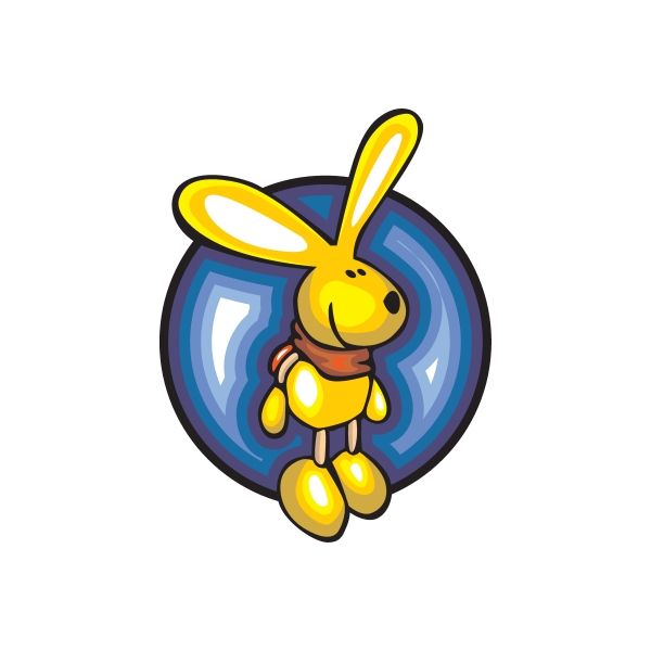 Die-cut rabbit vinyl sticker decal with blue circular background