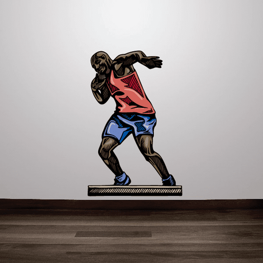 Championship Competition Runner Track and Field Wall Vinyl Sticker featuring championship competition runner for custom sports decor in custom size and color