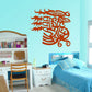 Rooster tattoo wall decal in dark orange and brown, ornate flame-like design
