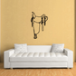 Horse saddle decal with black line-art design on a light background