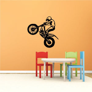 Black dirt bike rider wall decal with motocross trails graphic