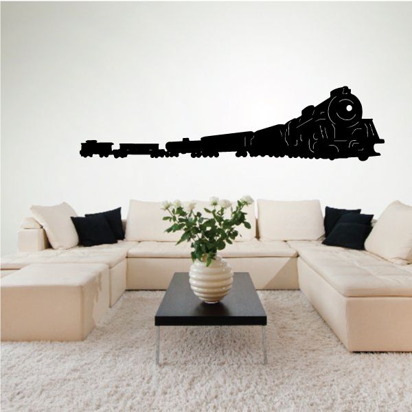 Train around the bend silhouette decal, black locomotive and track line