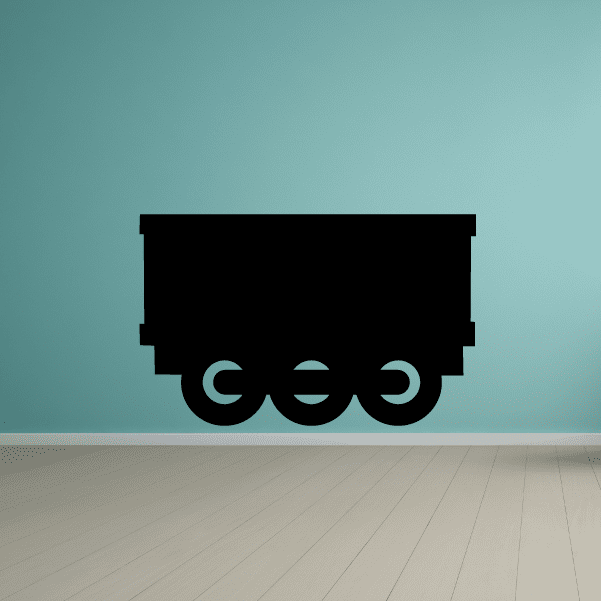 Train box car decal featuring a black box car with large circular wheel shapes