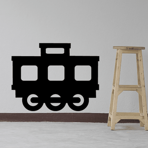 Black train caboose wall decal with rounded windows and wheels