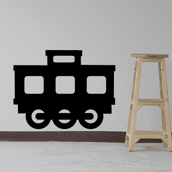 Black train caboose wall decal with rounded windows and wheels