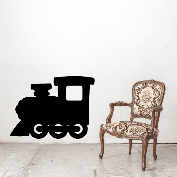 Train engine wall decal silhouette in black with front wheel details
