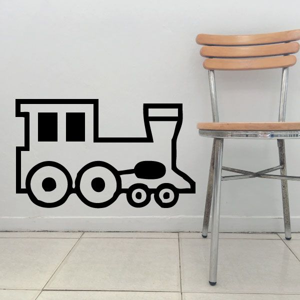Black train engine outline decal sticker with detailed wheel outlines