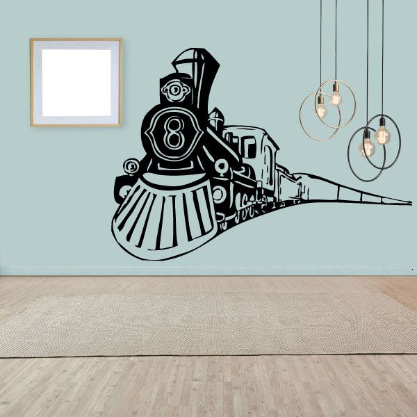 Black train wall decal pulling into station platform