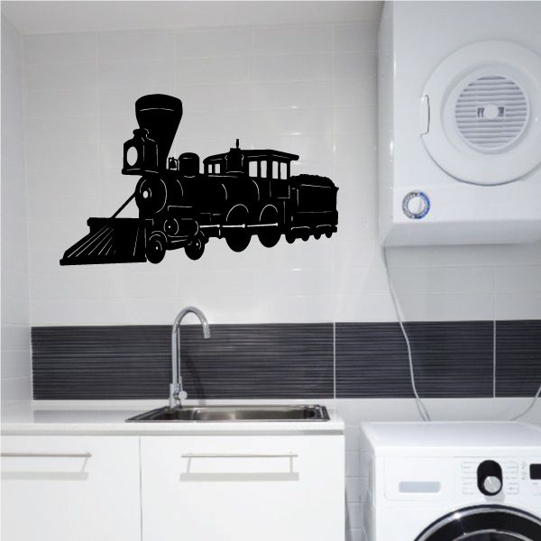 Black train with cowcatcher wall decal silhouette