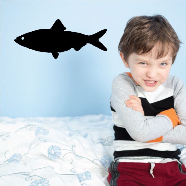 Rainbow trout decal, black fish silhouette with visible eye detail