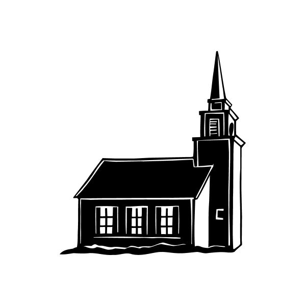 House and church building vinyl decal sticker in black outline