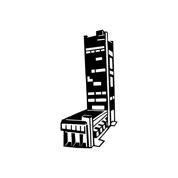 Black building vinyl window decal sticker with skyscraper and office tower outline