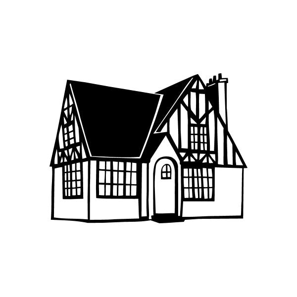 House window vinyl decal sticker, black and white village house silhouette
