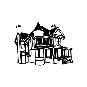 Building illustration window vinyl decal sticker with black white facade design